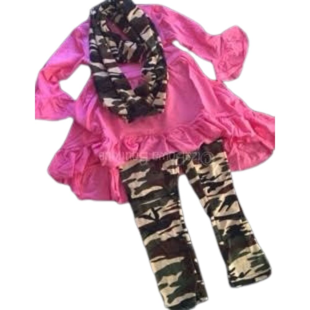 Hot Pink Hi/Lo Shirt with Camo Pants 3 pc Set  1219S  2T  (I)  NWT Boutique